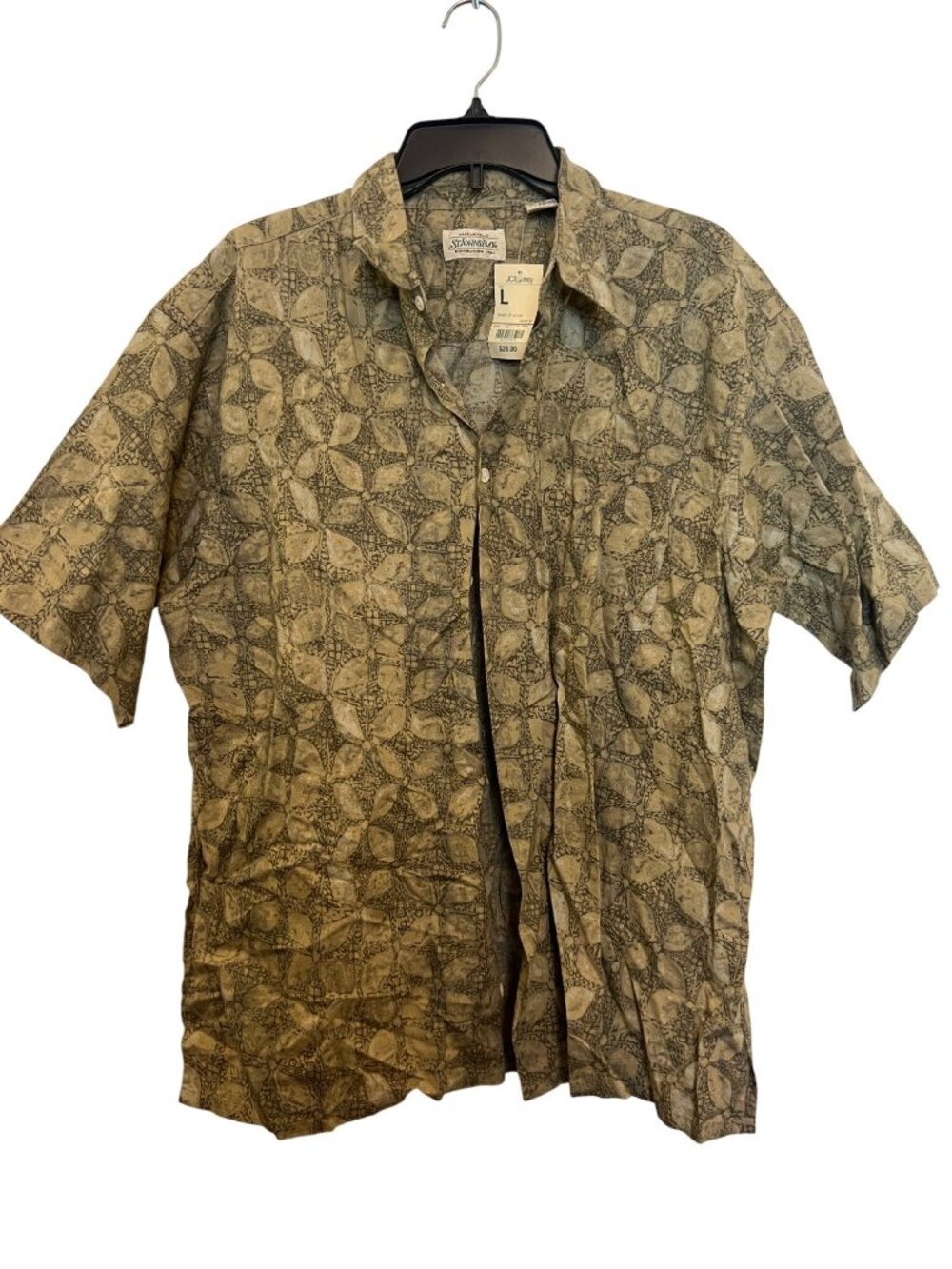 St. Johns Bay Shades Of Nature Olive Green Short Sleeve Button-Up Shirt